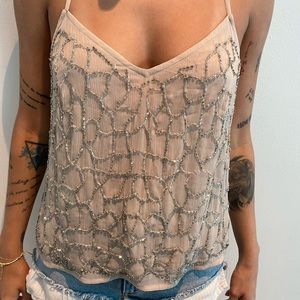 Top Shop pale pink beaded top